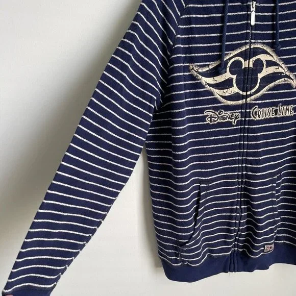 Disney Cruise Lines Blue Striped Terry Knit Full Zip Hoodie - Picture 6 of 8